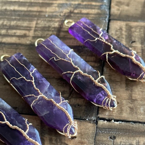 Natural Amethyst Lightning Bolt Pendant - Wire Wrapped - Picture 6 of 8